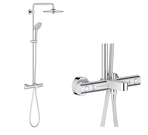 Grohe Precision Flow Set de mezclador de ducha termostático + teleducha de  2 chorros + soporte