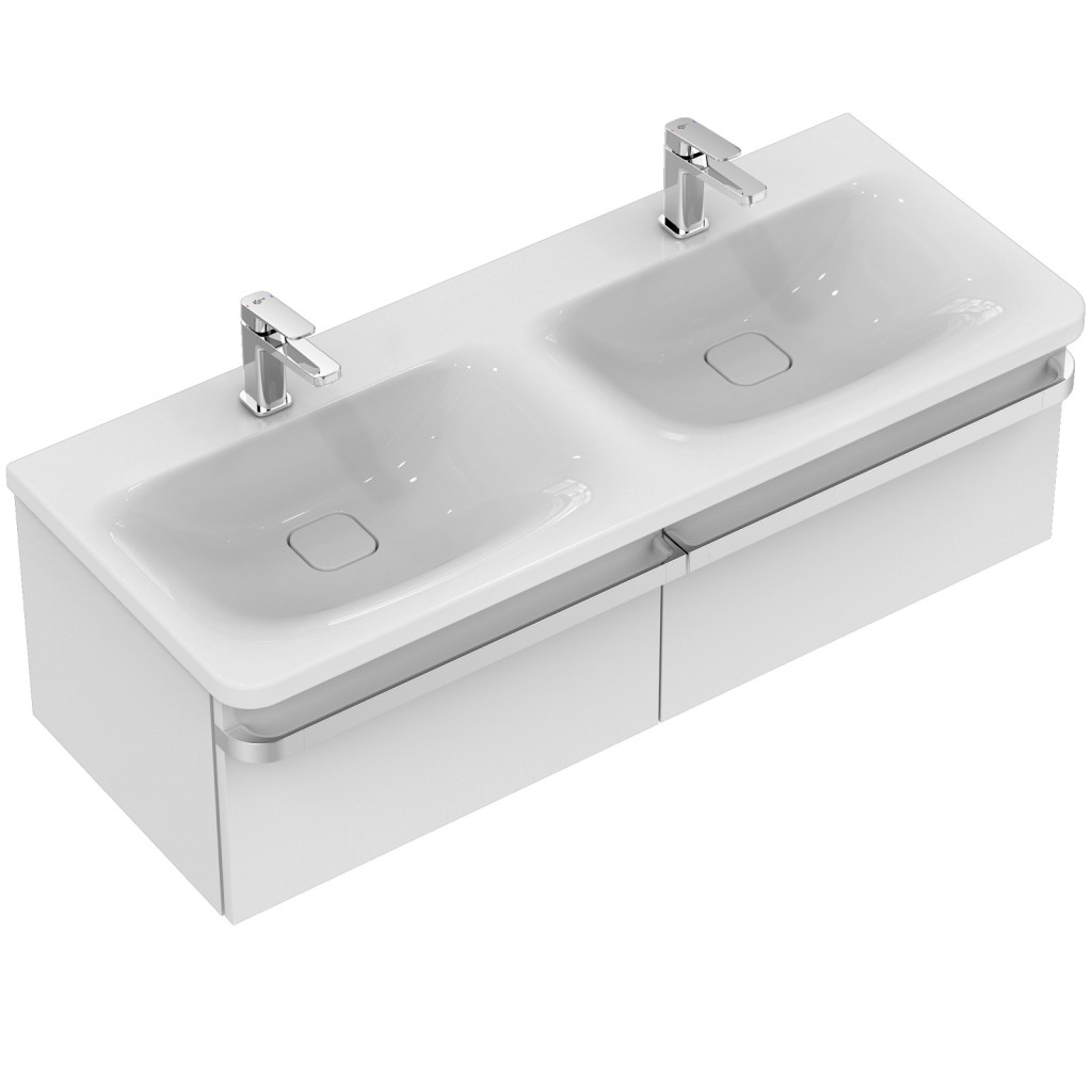 Ideal Standard Conca Ceram - Lavabo doppio da appoggio 1200x450 mm, con  troppopieno, senza foro per miscelatore, bianco T384101