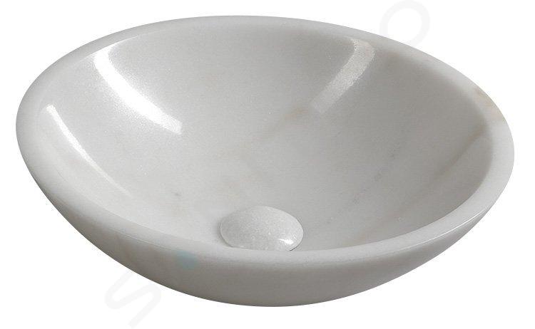 Sapho Blok - Umývadlo na dosku, priemer 40 cm, bez otvoru na batériu, biely mramor 2401-34