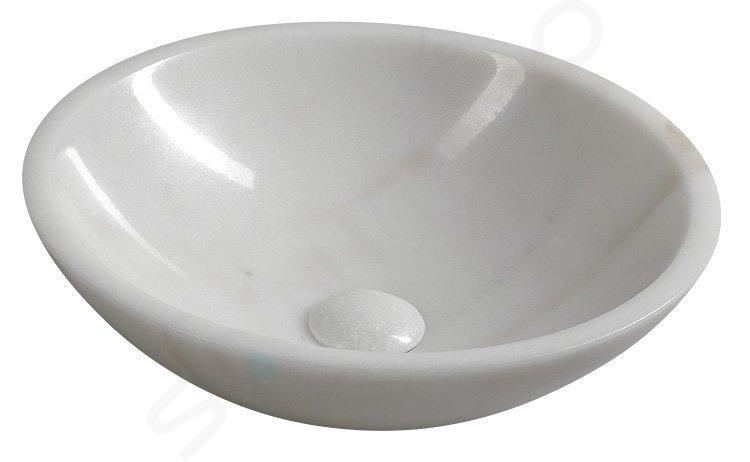 Sapho Blok - Lavabo sobre encimera, diámetro 40 cm, sin orificio para grifo, mármol blanco 2401-34