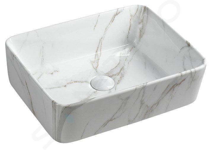 Sapho Dalma - Lavabo para encimera, 48x38 cm, sin agujero para grifo, carrara MM517