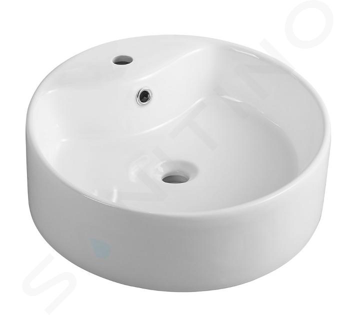 Aqualine Kerámia - Mosdókagyló pultra, 400 mm átmérőjű, 1 csapfurattal, fehér színű 49413
