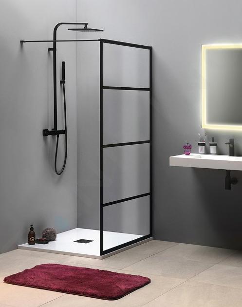 Gelco Cure Black - Paroi de douche 700 x 2000 mm, noir mat/verre clair CB70