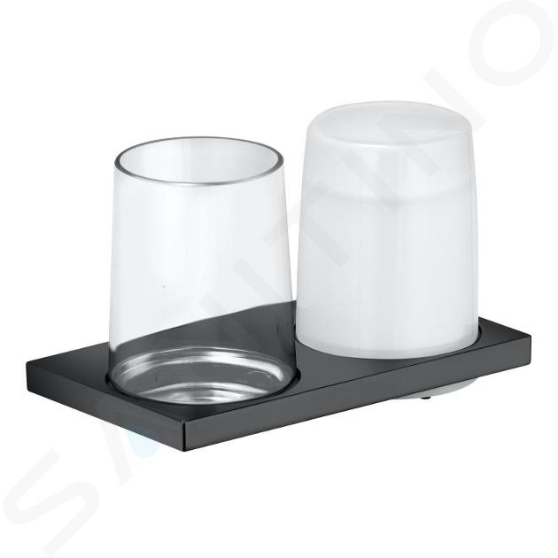 Keuco Edition 11 - Dispensador de jabón y vaso con soporte, cristal/cromo negro 11153139000