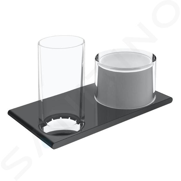 Keuco Edition 400 - Dispensador de jabón y vaso con soporte, cristal/cromo negro 11553139000