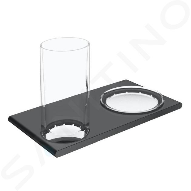 Keuco Edition 400 - Portaspazzolino e portasaponetta con supporto, vetro/cromo nero 11556139000