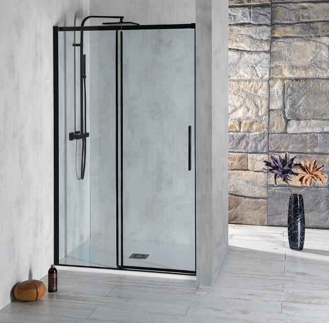 Polysan Altis Line - Porte de douche avec 2 battants Black, 1370-1410 cm, noir mat/verre clair AL4112B