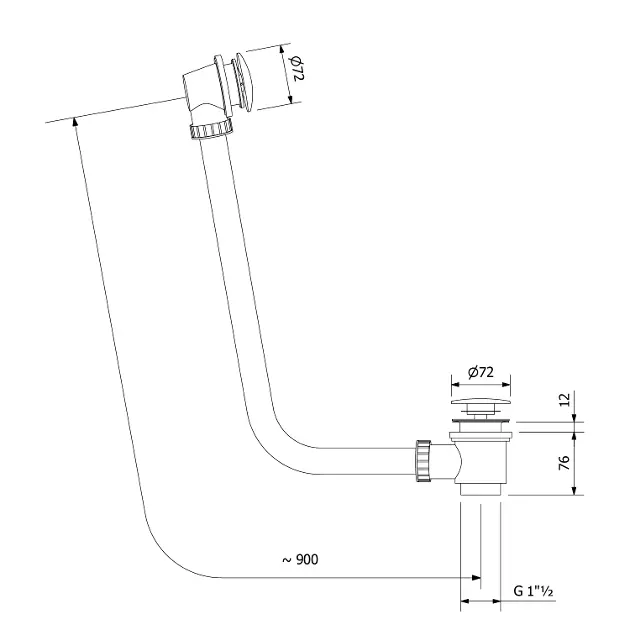 Polysan Sistemi di scarico - Sistema di scarico e troppopieno Click-Clack per  vasca da bagno, lunghezza 900 mm, bianco 71679W