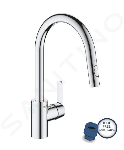 Grohe Get - Baterie chiuvetă cu duș extractibil, crom 31484001