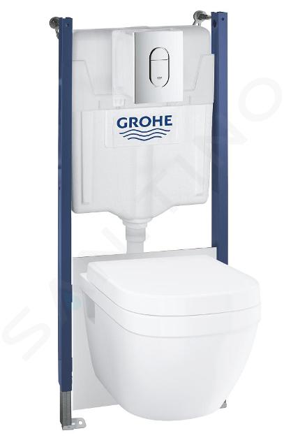 Grohe Solido - Conjunto de WC suspendido + inodoro y asiento softclose , rimless, pulsador de descarga Arena Cosmopolitan, cromo 39700000