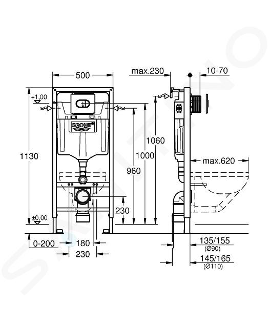 Voorzitter vooroordeel Doordringen Grohe Solido - Inbouwreservoir voor hangend toilet inclusief Arena  Cosmopolitan drukknop, chroom 38981000 | Sanitino.nl