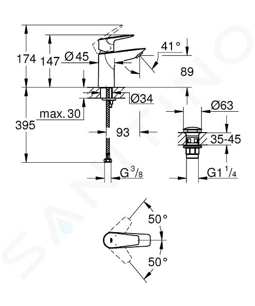 Grohe Start Edge - Grifo de lavabo con caño giratorio y desagüe, cromo  24201001