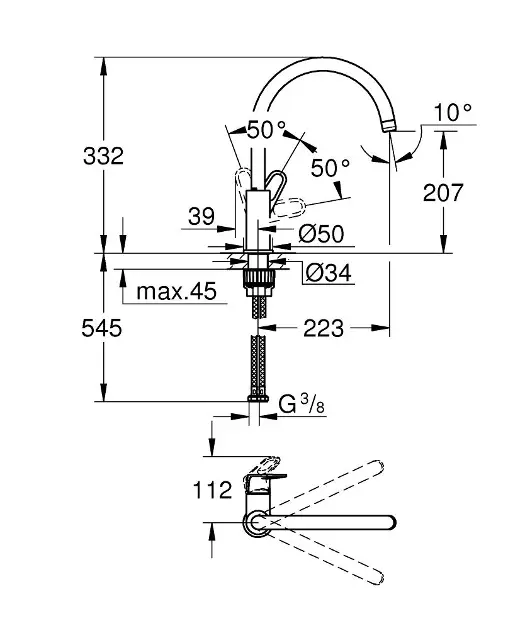 MISCELATORE LAVELLO GROHE START CROMO BOCCA ALTA 31555001