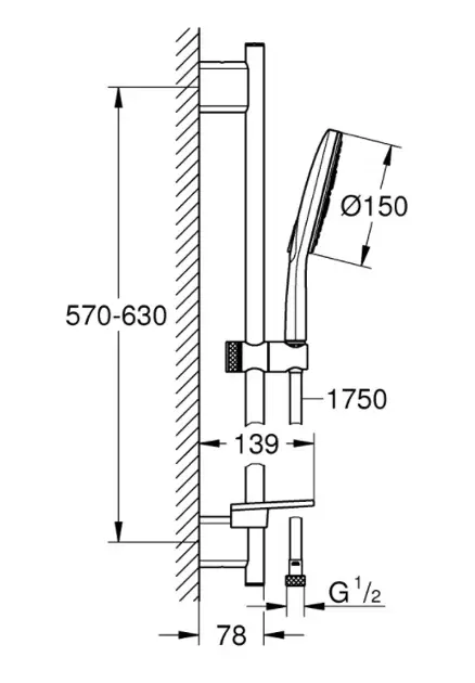 SALISCENDI DOCCIA GROHE START 3 GETTI CROMO INTERASSE VARIABILE 47 - 62 cm  ASTA 70 cm