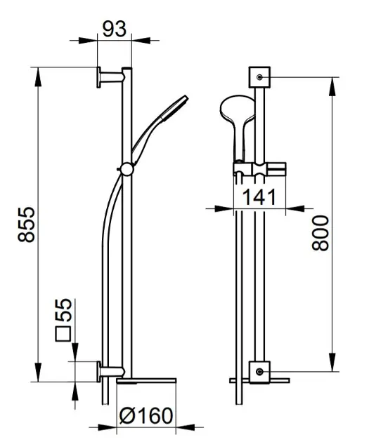 Keuco IXMO Set van Solo douchekop, houder, stang en slang, chroom