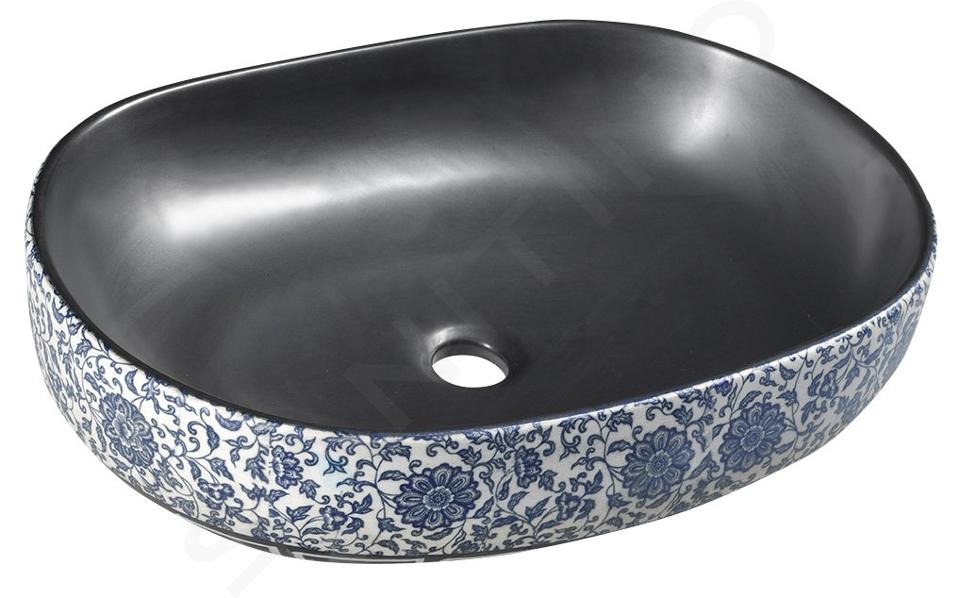 Sapho Priori - Waskom, 60x40 cm, zonder overloop, zwart met patroon PI026