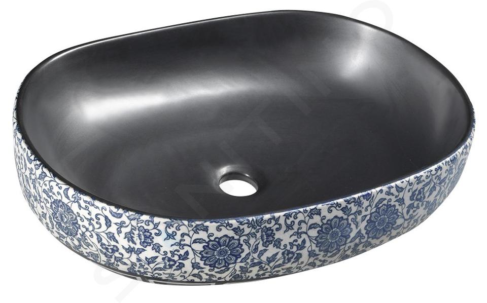 Sapho Priori - Lavabo, 600x400 mm, sans trop-plein, noir avec motif PI026