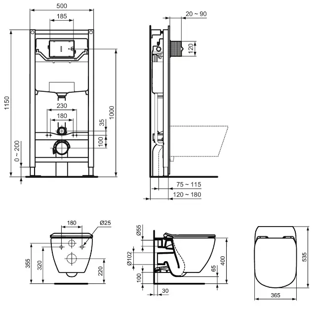 Ideal Standard ProSys WC-Element 80 M, mit UP-Spülkasten, Nassbau