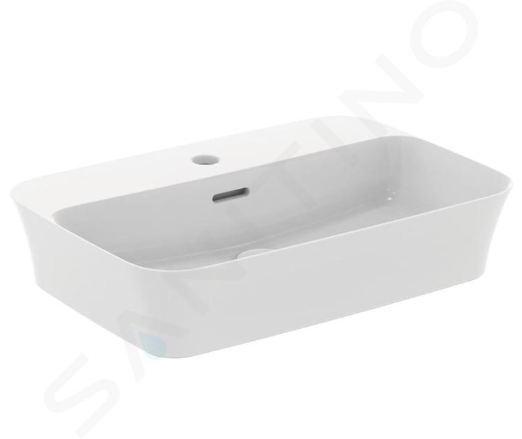 Ideal Standard Ipalyss - Lavabo da appoggio, 55x38 cm, con troppopieno, foro per miscelatore, bianco opaco E2077V1