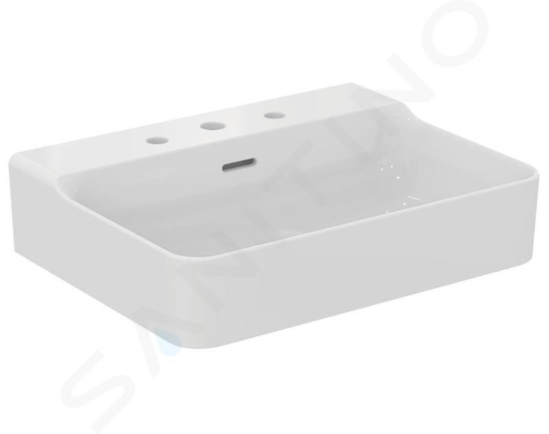 Ideal Standard Conca Ceram - Lavabo 600x450 mm, avec trop-plein, 3 trous pour robinet, blanc T378801