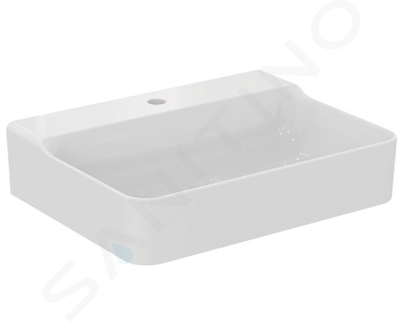 Ideal Standard Conca Ceram - Mosdókagyló 600x450 mm, túlfolyó nélkül, csapfurattal, fehér színben T379001