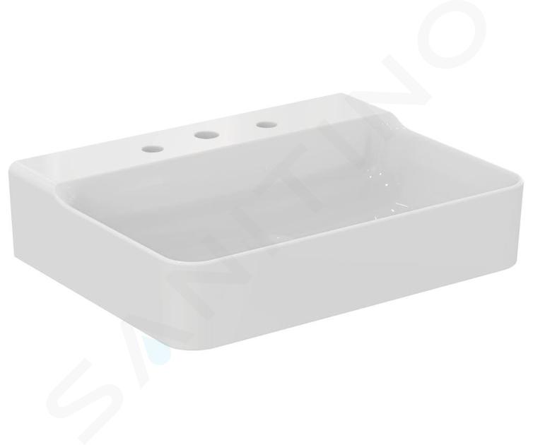 Ideal Standard Conca Ceram - Mosdókagyló 600x450 mm, túlfolyó nélkül, 3 lyuk a keverőhöz, fehér színű T379101