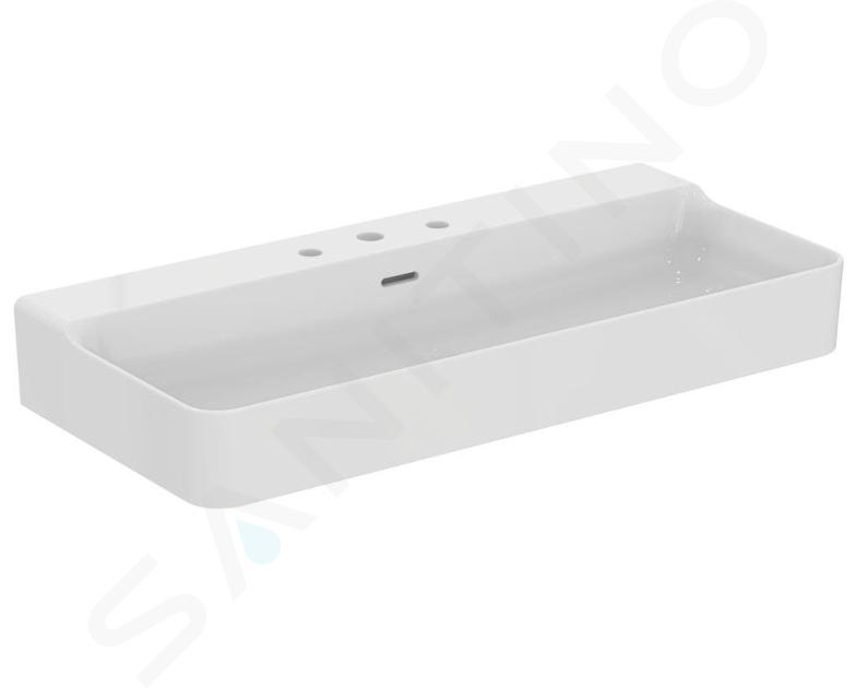 Ideal Standard Conca Ceram - Lavabo 100x45 cm, con troppopieno, 3 fori per miscelatore, bianco T379801