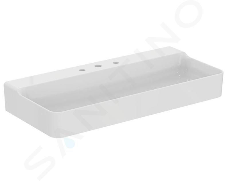 Ideal Standard Conca Ceram - Lavabo 1000x450 mm, senza troppopieno, 3 fori per miscelatore, bianco T380101