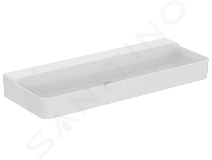 Ideal Standard Conca Ceram - Double-lavabo 1200x450 mm, sans trop-plein, sans trou pour robinet, blanc T380901