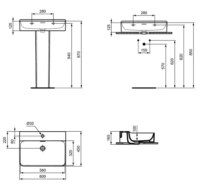 Wijzigingen van gokken verdrievoudigen Ideal Standard Conca Ceram - Opbouw wastafel 600x450 mm, met overloop, met  kraangat, wit T381801 | Sanitino.nl