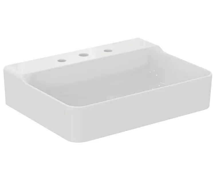 Ideal Standard Conca Ceram - Lavabo da appoggio 60x45 cm, senza troppopieno, 3 fori per miscelatore, bianco T382401