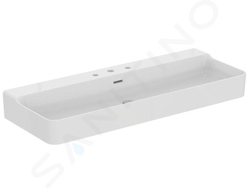 Ideal Standard Conca Ceram - Lavabo da appoggio 120x45 cm, con troppopieno, 3 fori per miscelatore, bianco T384001