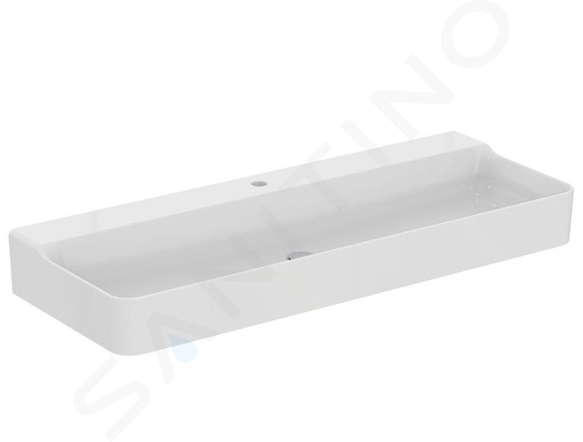 Ideal Standard Conca Ceram - Lavabo da appoggio 120x45 cm, senza troppopieno, foro per miscelatore, bianco T384201