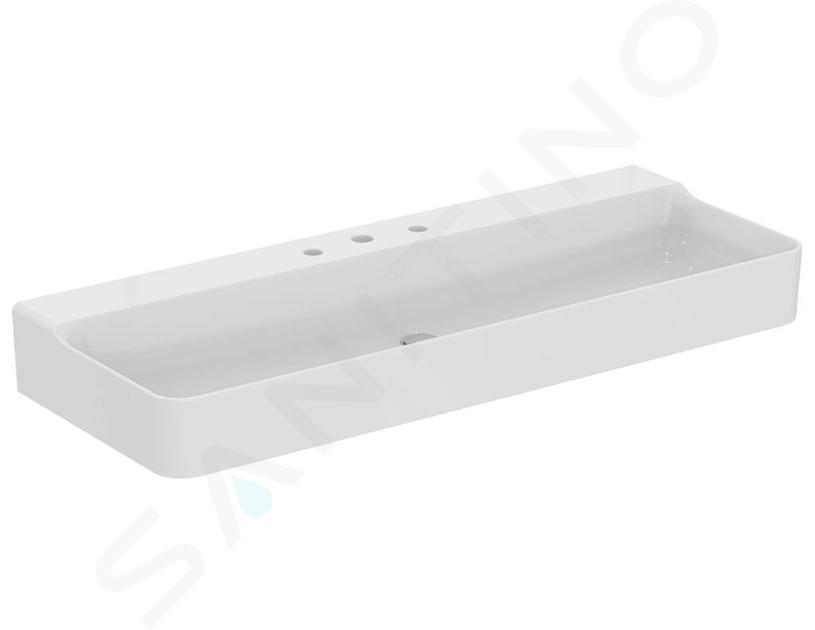 Ideal Standard Conca Ceram - Mosdókagyló pultra 1200x450 mm, túlfolyó nélkül, 3 lyuk a keverőhöz, fehér színű T384301