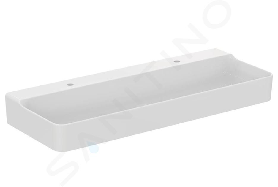 Ideal Standard Conca Ceram - Lavabo doble sobre encimera 1200x450 mm, sin rebosadero, orificios para grifo, blanco T384401