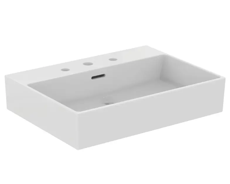 Ideal Standard Extra - Lavabo sobre encimera 600x450 mm, con rebosadero, 3 orificios, blanco T389001