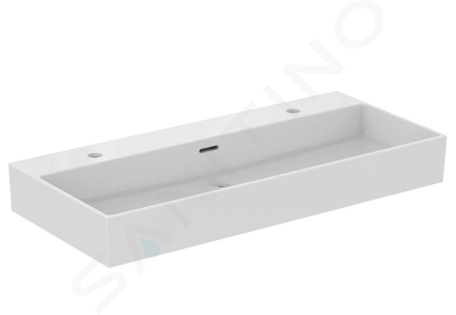 Ideal Standard Extra - Lavabo doppio 100x45 cm, con troppopieno, fori per miscelatore, bianco T390201