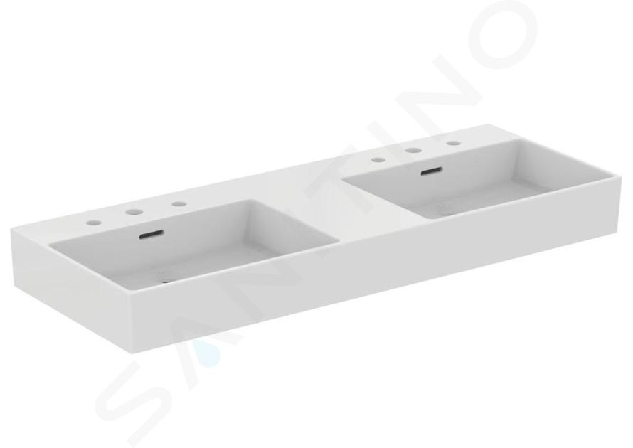 Ideal Standard Extra - Lavabo doble 1200x450 mm, con rebosadero, 3 orificios para grifo, blanco T391001