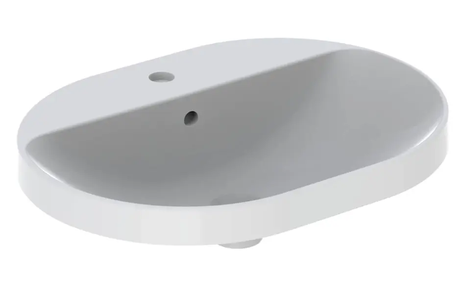 Geberit VariForm - Süllyesztett mosdókagyló 600x450 mm, túlfolyóval, csapfurattal, fehér színben 500.732.01.2