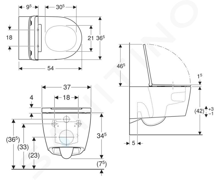 Geberit One Pack WC suspendu à fond creux avec Turboflush 37x54cm