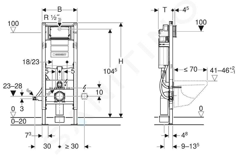 Bâti-support Geberit Duofix pour WC suspendu, 112 cm, avec réservoir à  encastrer Sigma 12 cm, autoportant, modèle étroit