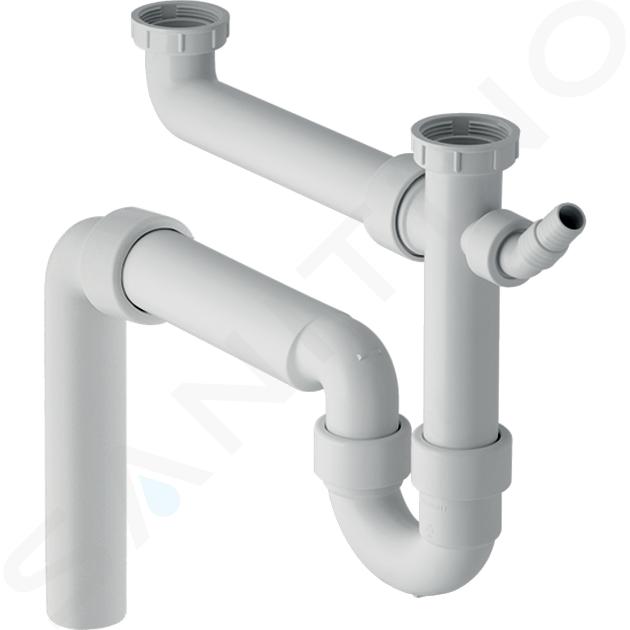 Geberit Accesorii - Sifon anti-miros pentru chiuvetă dublă, cu manșon unghiular pentru furtun, evacuare verticală, d 50 mm 152.553.11.1