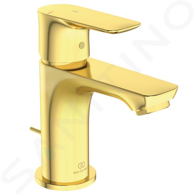 Ideal Standard Connect Air - Miscelatore da lavabo Piccolo Slim con sistema di scarico, BlueStart, Brushed Gold A7017A2