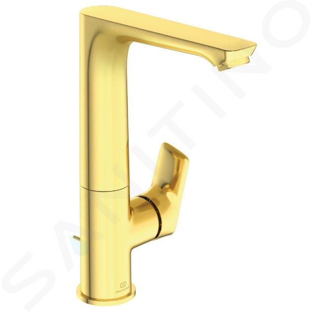 Ideal Standard Connect Air - Miscelatore da lavabo Slim con sistema di scarico e braccio di erogazione girevole, Brushed Gold A7020A2