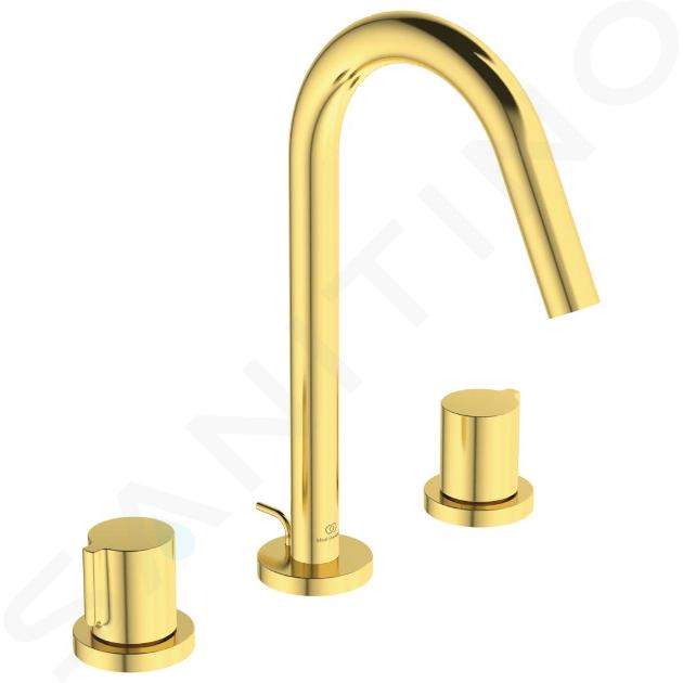 Ideal Standard Joy - Grifo de lavabo, 3 orificios, con desagüe, Brushed Gold BC783A2