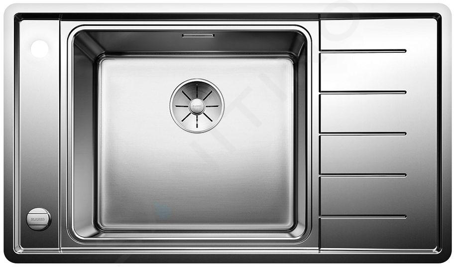 Blanco Andano - Lavello, 860x500 mm, con comando eccentrico dello scarico e vaschetta, acciaio inox 523002