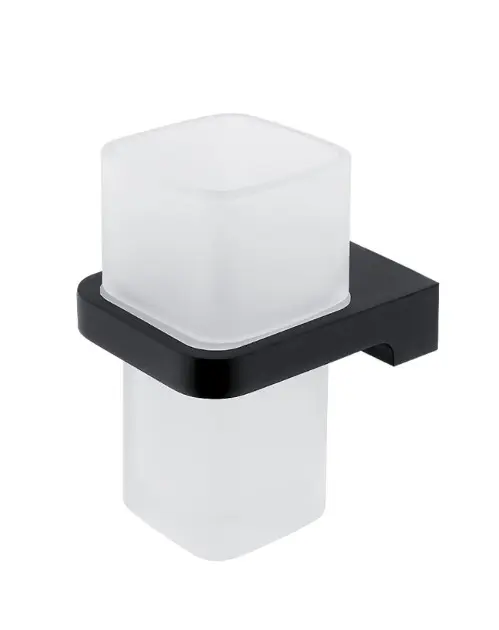Levně Nimco Maya - Sklenka na kartáčky a pastu s držákem, matné sklo/černá MAC 29058H-90
