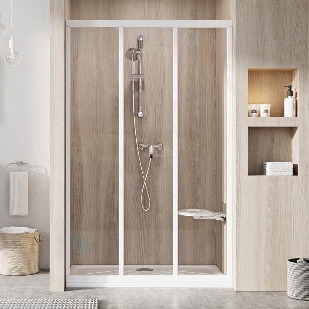 Ravak Supernova - Porte de douche en trois parties ASDP3-80, 77-81 cm, blanc/verre clair 00V401R2Z1