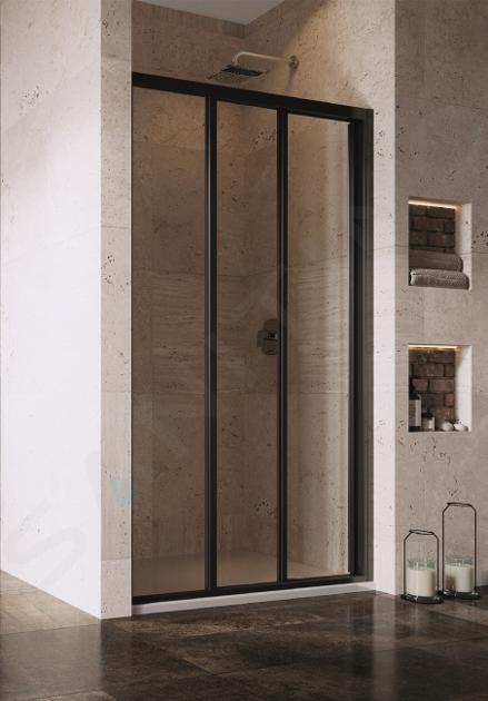 Ravak Supernova - Porte de douche Slim en trois partie ASDP3-80, 770-810 mm, noir/verre transparent 00V403R2Z1