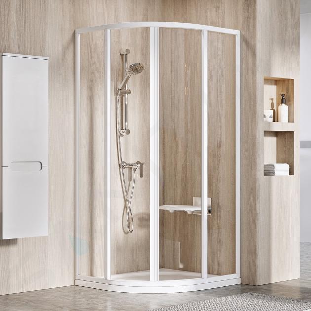 Ravak Supernova - Cabine de douche quart de rond en quatre parties SKCP4-80, 775-795 mm, blanc/verre clair 3114O102Z1